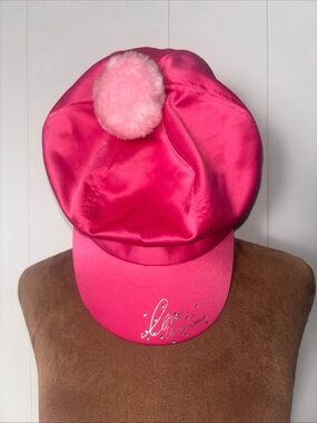 Victoria's Secret Hot Pink Satin Newsboy Cap with Pom Pom